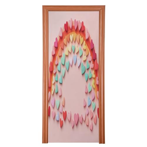 FLildon Love Hearts Rainbow Valentine's Day Door Cover Decoration, Party Accessory Porch Decor for Festive Ornament Room Door Covers 35 x 79 Inch