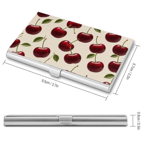 Business Card Holder Metal Slim Business Card Case Red Cherry Professional Cards Organizer Pocket Name Cards Case Credit Holder Wallet for Men Women Buckle Style Shut2
