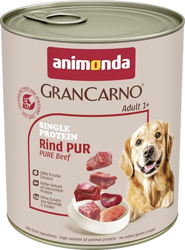 animonda GranCarno Hunde Nassfutter Single Protein Rind pur (6 x 800g), getreidefreies Hundenassfutter ohne Zucker, für ausgewachsene Hunde, mit frischem Rindfleisch und Innereien
