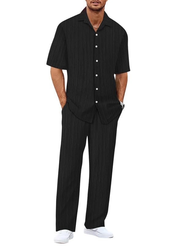 Oanviso Ensemble Chemise et Pantalon Homme Décontracté Ete Costume Casual Chic Leger Vêtement de Detente Maison Sportswear Jogging Tenue de Plage Vacances...