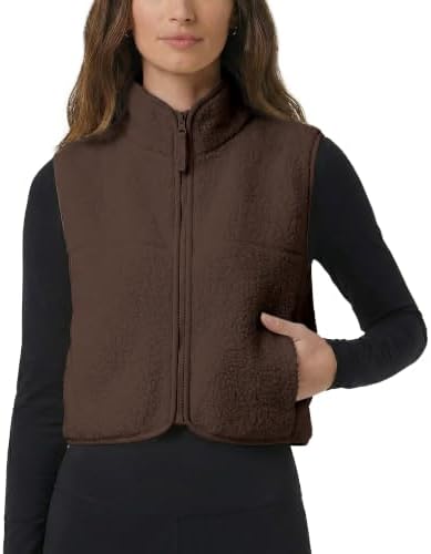 Cropped Fleece Vest Women Sleeveless Stand Collar Zip Up Sherpa J...