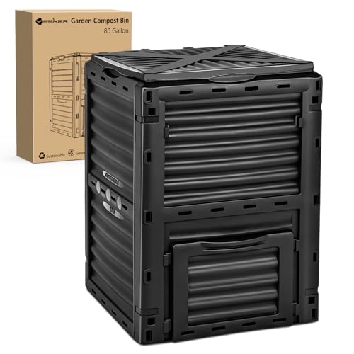 Yesker Outdoor Garden Compost Bin, 80 Gallon BPA-Free Large Capacity Composter for Backyard, Easy Assembly, Fast Fertile Soil Maker, Black