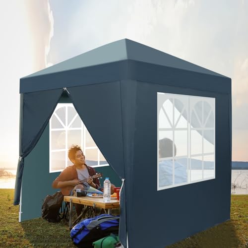 Bonnlo Pop Up Gazebo with Sides 2m x 2m Easy One Person Setup Instant Outdoor Gazebo Folding Garden Gazebo Party Tent (Blue) - Image 7