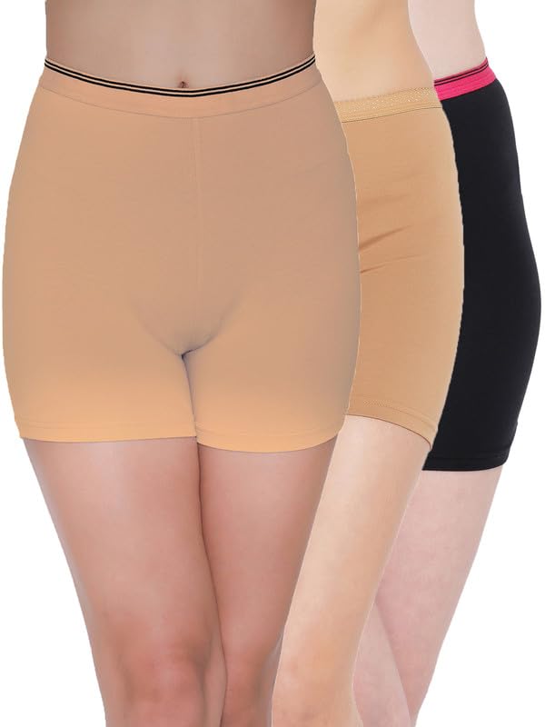 clovia Women's Cotton Spandex Medium Waist Outer Elastic Boyleg Panty - Pack of 3-picture-14