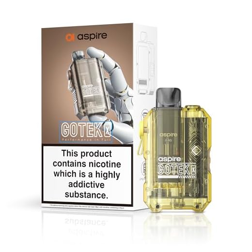 Aspire Gotek X Vaping Kit, Compact, Stylish Design, 650mAh Battery, 2mL Refillable Pod, Adjustable Airflow, Nic Salt Compatible, Beginner-Friendly, E Cigarette, E Cig, No Nicotine (Translucent Yellow)