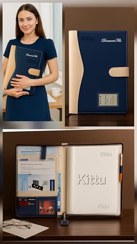 Image of Faux Leather Professional File Folder for Documents and Certificates - 20 Leafs - Conference Folder - Business Organizer (Blue) Multicoloured