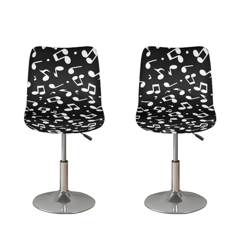 Image of Bar Stool Covers with Backs Dining Room Square Swivel Barstool Chair Seat Set of 2 Music Note Black Non-Slip Counter Height Chair Covers
