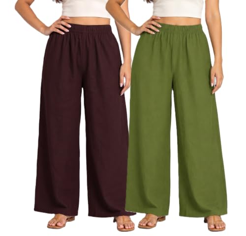 Image of Plaazo Women's Cotton Palazzo | Wide Leg Palazzo for Women | Soft Breathable High Waist Bottom Wear | Comfortable Casual, Office, Travel for Women