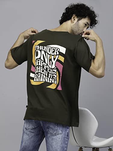 Image of Rigo Back Printed Half Sleeves Round Neck Oversized T-Shirt for Men | Drop Shoulder T-Shirt for Men | Loose Baggy Fit T-Shirt for Men