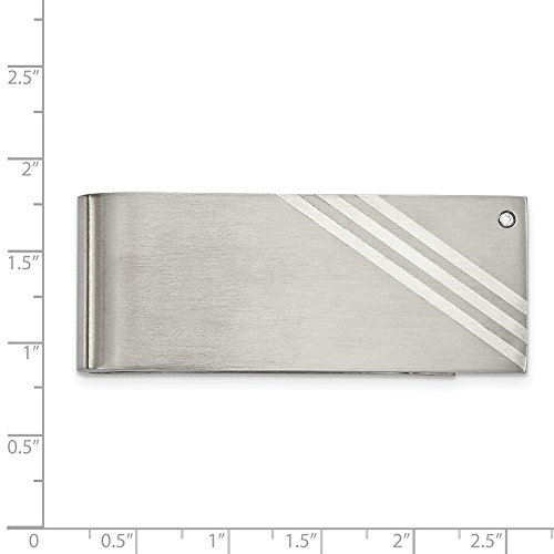 Stainless Steel Sterling Silver Inlay Brushed with CZ Cubic Zirconia Money Clip (25.2mm x 63.6mm)3