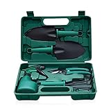 ☘ Lo que obtienes - 1x pala; 1x pala de trompeta; 1x rastrillo de mano; 1x podadora de acero inoxidable; 1x botella de spray de plástico; 1x estuche de transporte; Nuestros 12 meses de garantía y servicio al cliente de por vida.
