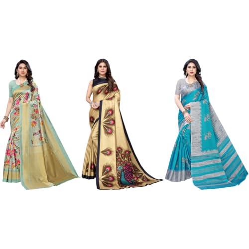 Image of Yashika Women's Sarees Women's Combo Art Silk Printed Saree With Unstitched Blouse Piece |saree for Women | saree combo | New Sari | Saree Pack Of 3