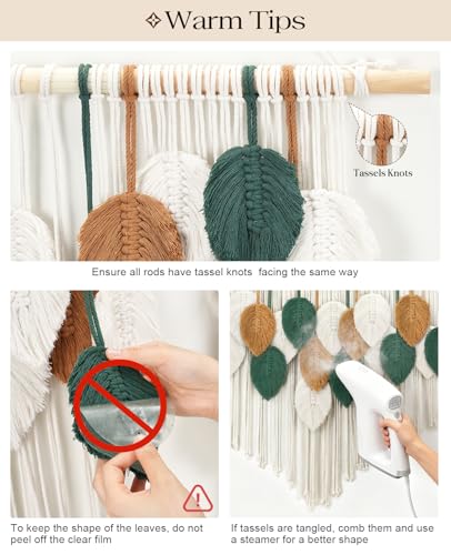 Tempospark Large Macrame Wall Hanging, 39" Wx29 L Boho Wall Hanging, Boho Chic Leaves Tassels Tapestry for Bedroom, Living Room, Dining Room, Nursery, Hallway, Balcony - image 8