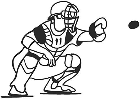 hBARSCI Baseball Catcher Vinyl Decal - 5 Inches - for Cars, Trucks, Windows, Laptops, Tablets, Outdoor-Grade 2.5mil Thick Vinyl - Matte Black