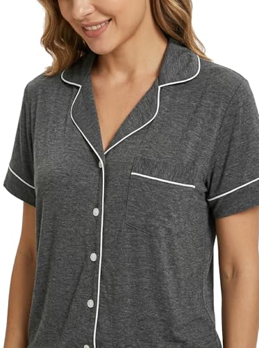 Image of Joyaria Bamboo Viscose Cooling Pajamas for Women Capri Button Front Pjs Set | Ideal for Night Sweats, Hot Sleeper Friendly, Breathable & Moisture Wicking, Short Sleeve Top