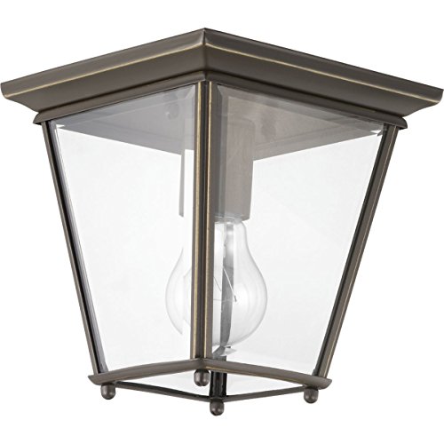 Burlington Collection 1-Light Clear Beveled Glass New Traditional Outdoor Flush Mount Light Antique Bronze