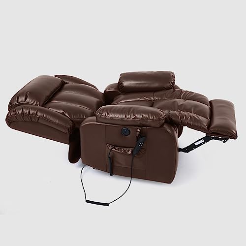 Kimohome Infinite Position Dual Motor Large Power Lift Recliner Chair For Elderly, Lay Flat Sleeping Recliner Chair With Massage And Heating, Breathable Leather(Brown) #TOP1
