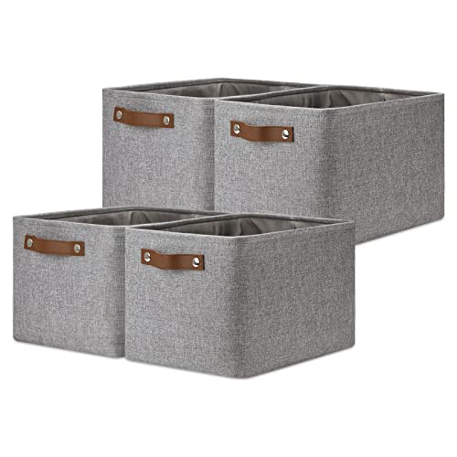 Image of DULLEMELO Storage Baskets for Shelves, Fabric Collapsible Rectangular Storage Bins for Shelves, Closets, Nursery, Home, Office, Empty Gift Baskets (4-Pack, Grey)