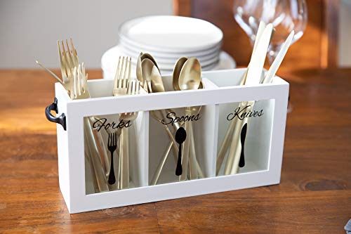 Blu Monaco White Wooden Flatware, Cutlery, Kitchen Utensil & Silverware Caddy Organizer Bin Holder For Forks, Spoons, Knives - Perfect For Kitchen Countertop #TOP3