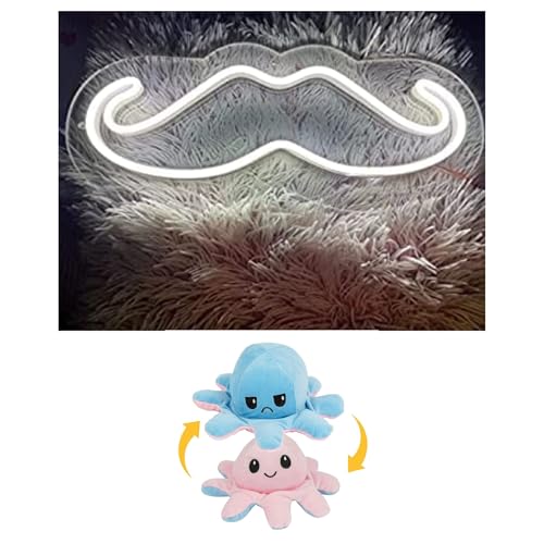 Image of EITHEO Stuffed Animal Plushie Stuffed Toy for Kids (Neon Moustache + Small Octopus Pink)