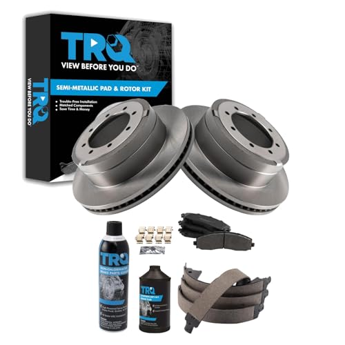 Image of TRQ Rear Brake Pad & Rotor Kit Semi-Metallic Compatible with 2013-2019 Ford F-350 Super Duty 2013-2014 F-450 Super Duty