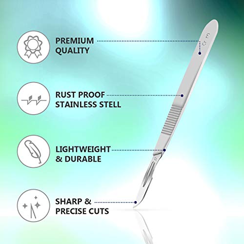 Pack of 15 Surgical Blades 10 and Stainless Steel Scalpel Handle, Size 10 Scalpel Blades with Scalpel Handle, High Carbon Steel Dermablade Scalpels Surgical 10 Blades, Dermaplaning Tool for Face