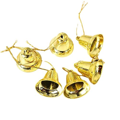 Lot de 12 clochettes pour travaux manuels, 3 cm, petites cloches, en plastique, avec corde, clochettes pour Noël, décoration d'intérieur, carillons éoliens, mariages, dressage de chien, doré