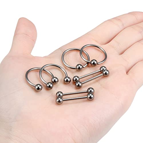Dyknasz G23 Implant Grade Solid Titanium Externally Threaded Nipple Rings Hoop Straight Barbell Nipple Shield Piercing Jewelry For Women Men 16Mm #TOP2