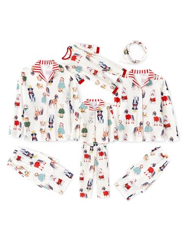 Family Matching Women Christmas Pajamas: Button Down Dog Patterned PJS for Family Reunion Christmas...
