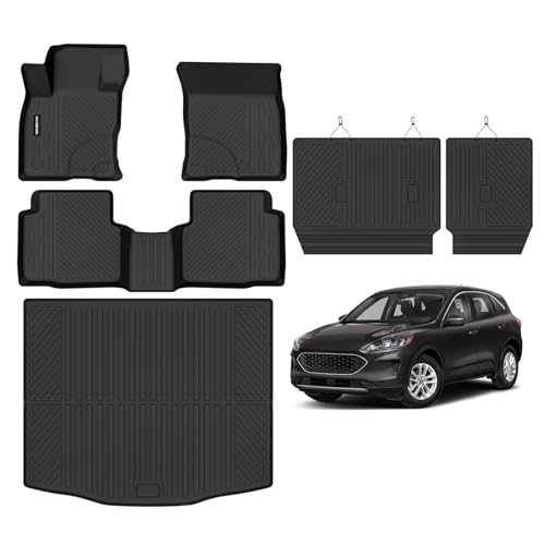 Naibeve Floor Mats for 2020-2026 Ford Escape Gas (Not for Hybrid) - All Weather for Ford Escape Floor Mats & Cargo Mats & Backrest Mat Liners Front & Rear Row Waterproof Interior Accessories