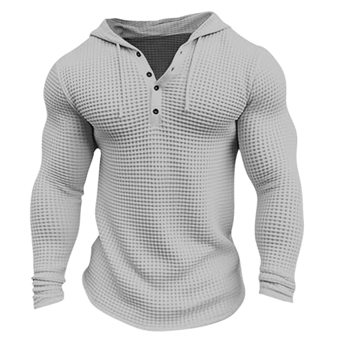Waffle Hoodie Men Long Sleeve Polo Hoodies Texture Knit Hooded Sweatshirt Gym Muscle Fit T Shirts Workout Pullover Tops3