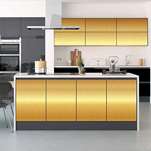 Image of WISDOM Gold Brushed Wallpaper Peel & Stick Wallpaper Stainless Contact Paper Self Adhesive Waterproof Wallpaper for Kitchen Cabinet Refrigerator Countertop (24x150 INCH, Gold Brushed)