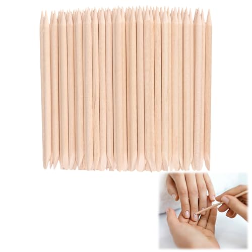 Lote de 100 palos de manicura de madera de naranjo, 9,5 × 3,8 mm, palos de cutículas doble punta para uñas, repelencia de cutículas, limpieza precisa y Nail Art