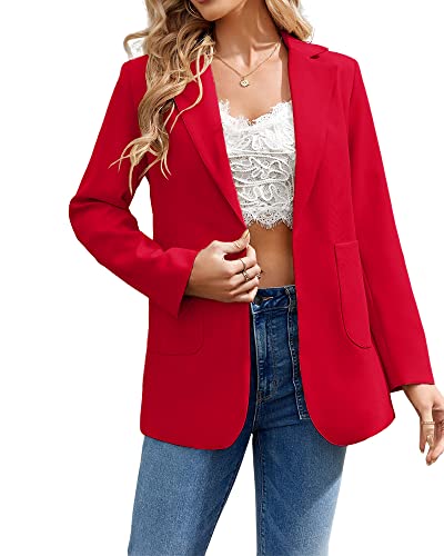 Cnkwei Womens Casual Blazers Open Front Long Sleeve Lapel Collar Work Office Jacket Red #TOP2