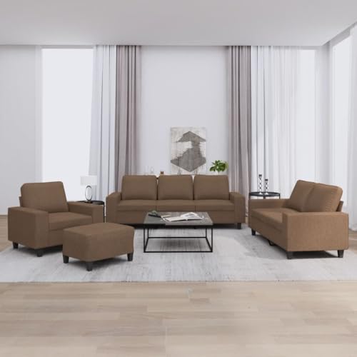 kithwjll 4-TLG. Sofagarnitur Braun, Stoff (100% Polyester), mit Sessel, 2er-Sofa, 3er-Sofa & Hocker, Robuste Wohnzimmermöbel für Entspannung, Bequemes Sitzmöbel Set