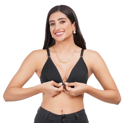 Image of Front Open Non Padded Bra - Made of Pure Cotton Full Coverage Non Wired Seamless Pushup Soft Cup for T-Shirt Saree Dress Sports Garment for Daily Use Everyday