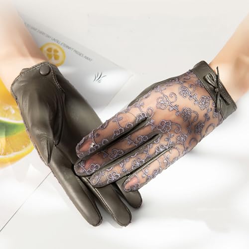 Womens Lace Patchwork Leather Gloves Touchscreen Party Dressy Gloves for Wedding Dinner Party2