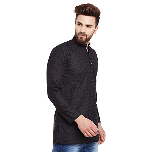 Image of SOJANYA (Since 1958 Men's Black Chicken Cotton Short Kurta