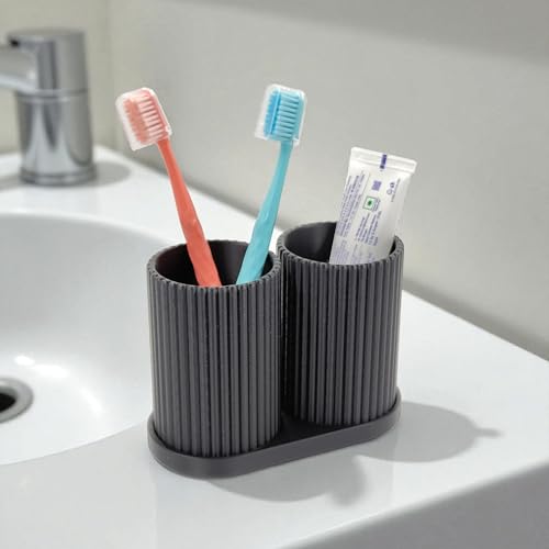 Image of Tooth Brush Holder Bathroom, Brush Holder for Bathroom Organizer, Toothbrush Holder Stand, Brush Stand, Comb Holder, Hostel Essentials for Girls College, Toothpaste Holder (Black)