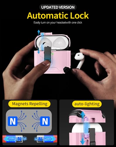 Image of Pohgelan Compatible with AirPods 4 Case (Pink) | Magnetic Automatic Lock with Phone Stand & Cleaning Kit,Compatible with Magsafe