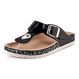  Fusskleidung Damen Zehentrenner Lack Glitzer Sandalen Schlappen Pantoletten Freizeit Schuhe Schwarz EU 38