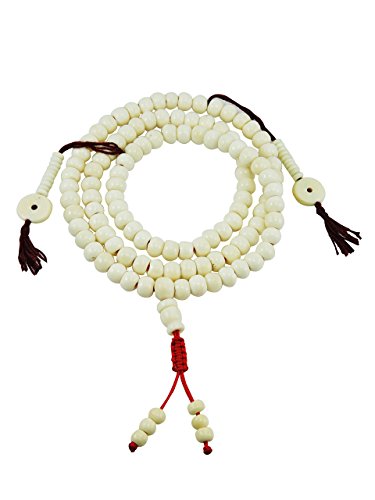 Hands Of Tibet Tibetan Mala Yak Bone Mala 108 Beads for Meditation with Bone (White)