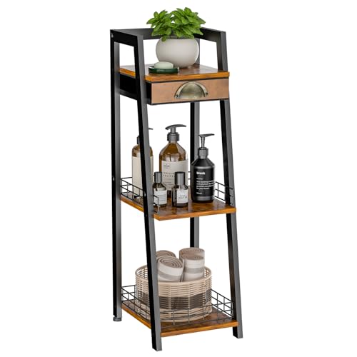 keomaisyto 3-Tier Narrow Bathroom Shelves with Drawer, Bathroom Organizers and Storage, Open Floor...