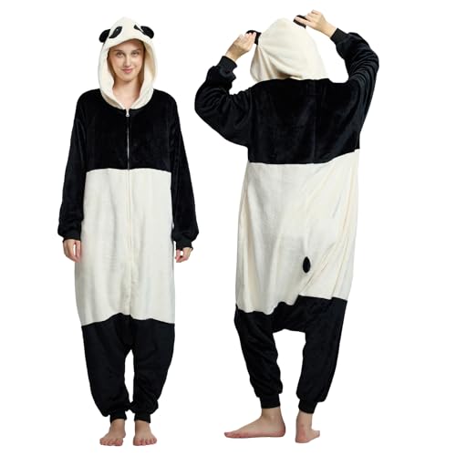 SLOTHOPOTAMUS Adult Onesie Pajamas Unisex Animal One Piece Cosplay Costume Halloween Homewear Sleepwear Black/White Panda XL