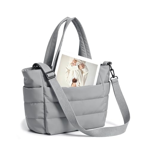 CHENXIAOHONG Bolsa Feminina Tote Puffer Leve Grande com Alça Transversal(Cinza)
