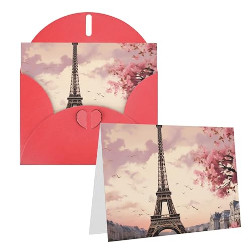 QMNEHJ グリーティングカード サンキューカード 封筒付き ブランクノートカード 4x6インチ バースデーカード ロマンチック パリ タワー ウェディングカード お悔やみカード おもしろい 思考カード あらゆる機会に
