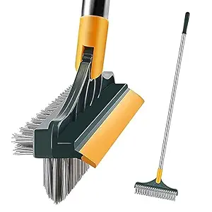 SHAYONAM Bathroom Cleaning Brush with Wiper 3 in 1 Tiles Cleaning Brush with Long Handle 120 degree Rotate Bathroom Floor Cleaning Brush Floor Scrub Bathroom Brush Home Kitchen (3 in 1 Cleaning Brush)