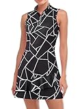 Viracy Tenniskleid für Damen, ärmellos, Golfkleider mit Shorts und Taschen, Rüschen, Reißverschluss, Stehkragen, Golf-Outfits, Schwarzer Marmor-a, X-Groß