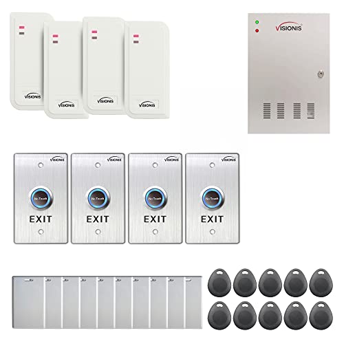 Visionis FPC-6548 Four Doors Access Control TCP/IP Wiegand Controller Box with Power Supply Included White Indoor/Outdoor Card Reader, Computer Based + 20,000 Users Kit
