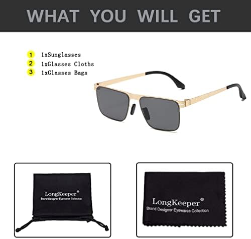 Long Keeper Retro Rectangle Sunglasses for Men Women, Classic Mens Square Sunglasses Metal Frame UV400 Sun Glasses Vintage Style Unisex